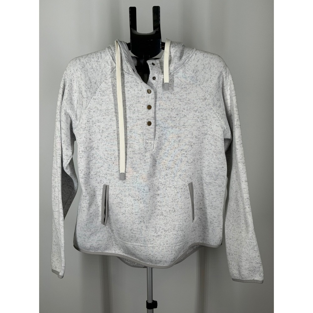 Thread + Supply Ivory Marl Henley Pullover Hoodie Fleece Lined XL